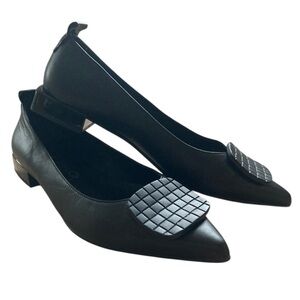 Dibia Women's Black Leather Flats Pointed Toe Architectural heel Made in Spain